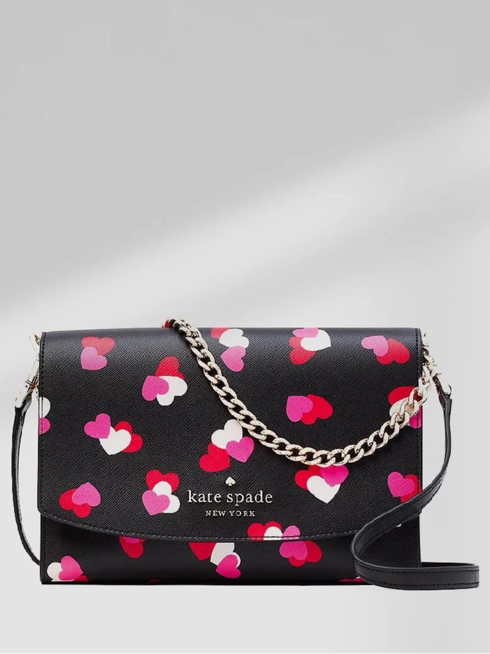 Kate Spade - Carson Flutter Hearts Printed Convertible Crossbody Black Purse